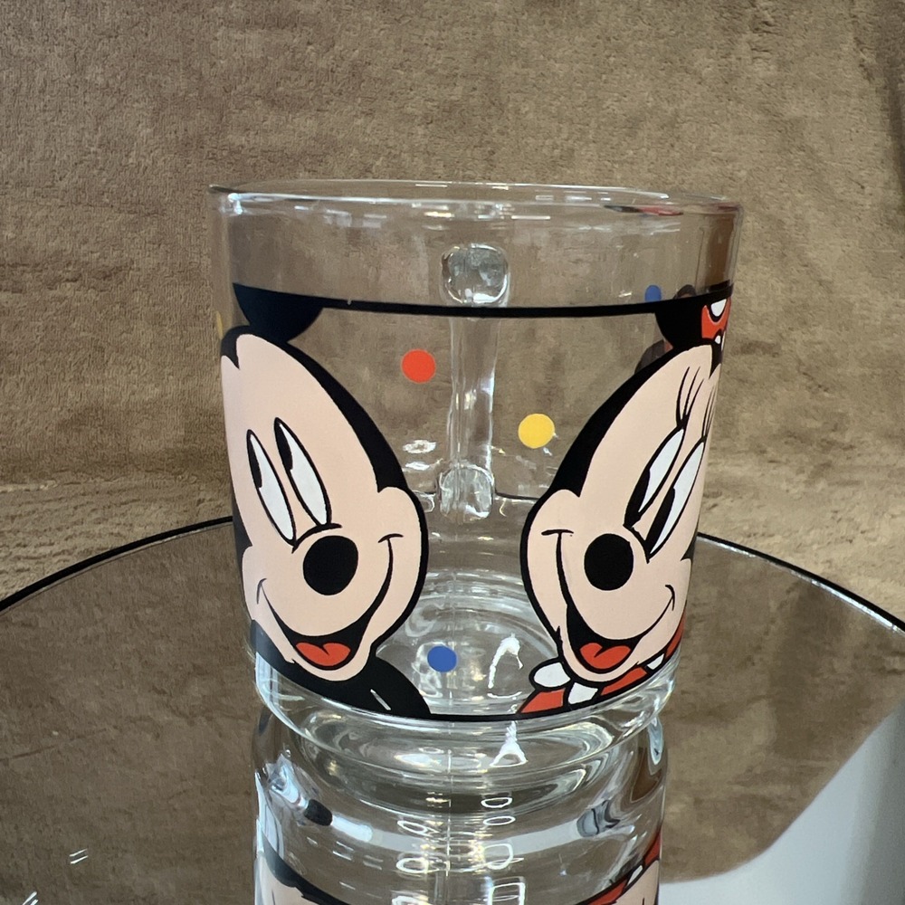 Vintage Disney Mickey Minnie Mouse Anchor Hocking Glass Coffee Tea Mug Cup USA